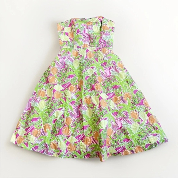 Lilly Pulitzer Lemon Green Pink Crochet Strapless dress Cocktail Party - Picture 11 of 12